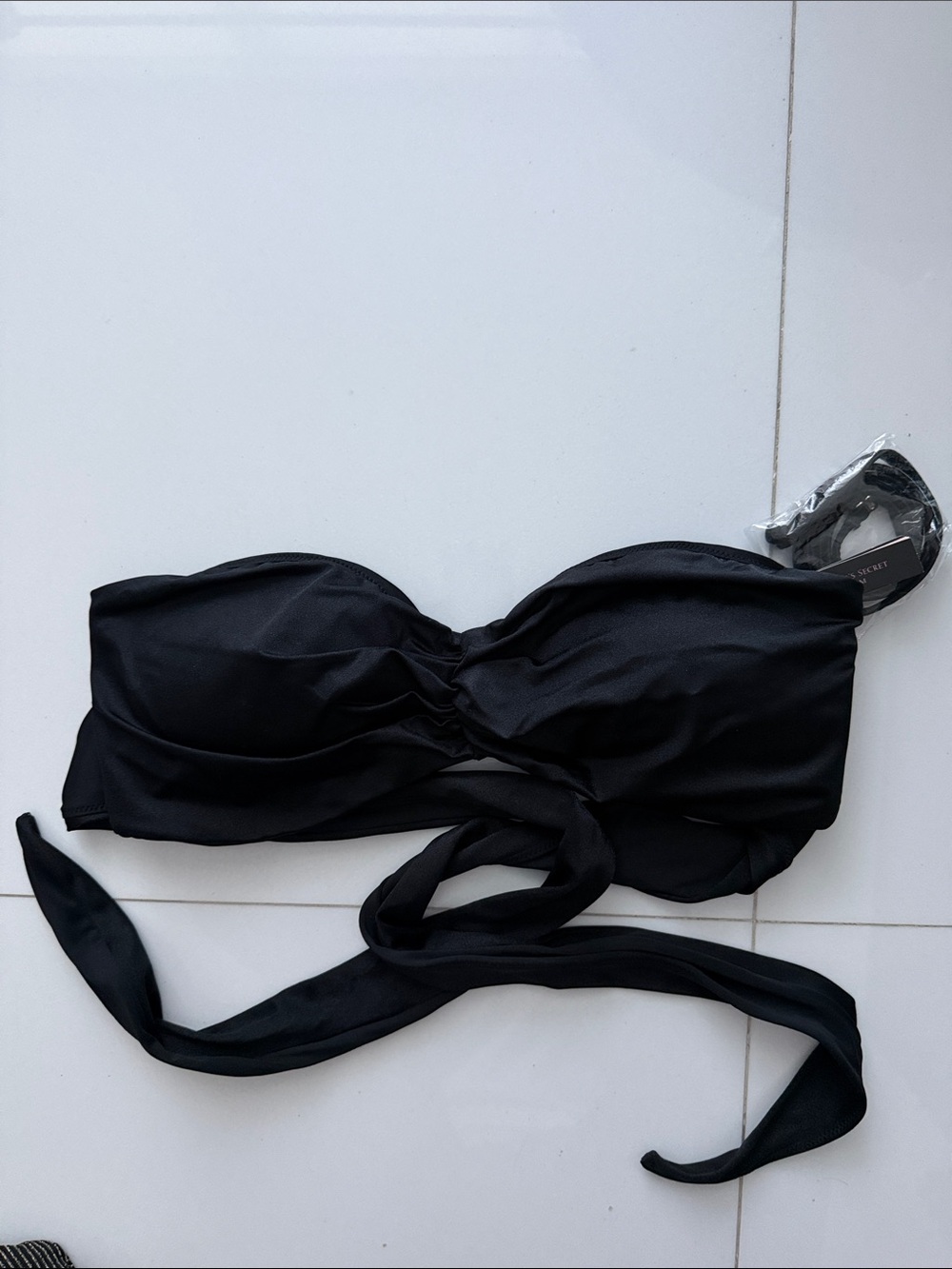Black Strapless Wrap Around Tie-Front Bikini Top - , Women Intimates & Sleepwear